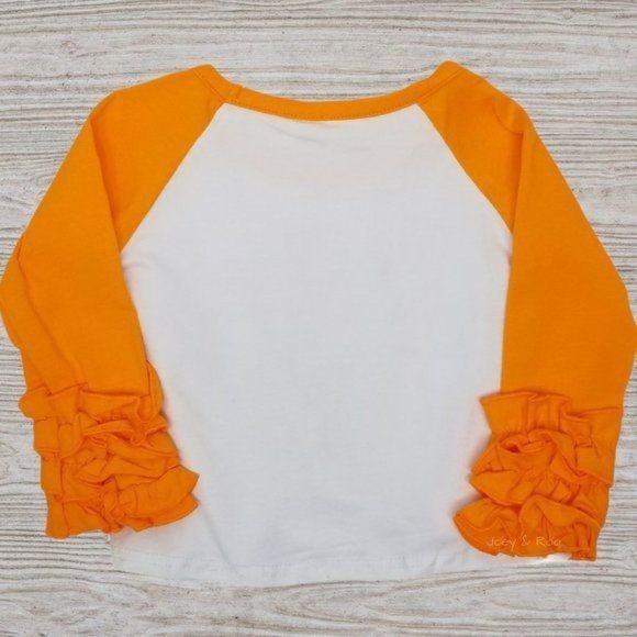 Patterned Pumpkin Orange Raglan Ruffle Sleeve Top - Picture 2 of 2